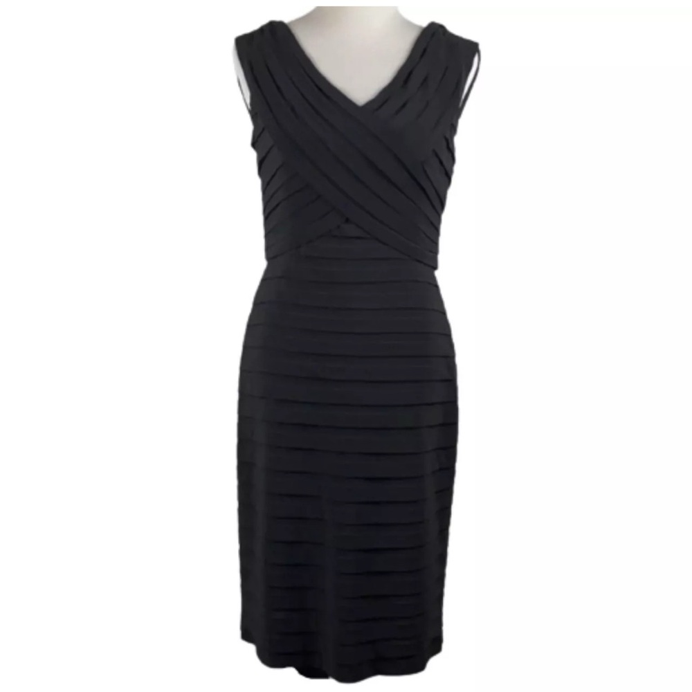 Adrianna Papell Elegant Black Pleated Cocktail Dress - size 2P